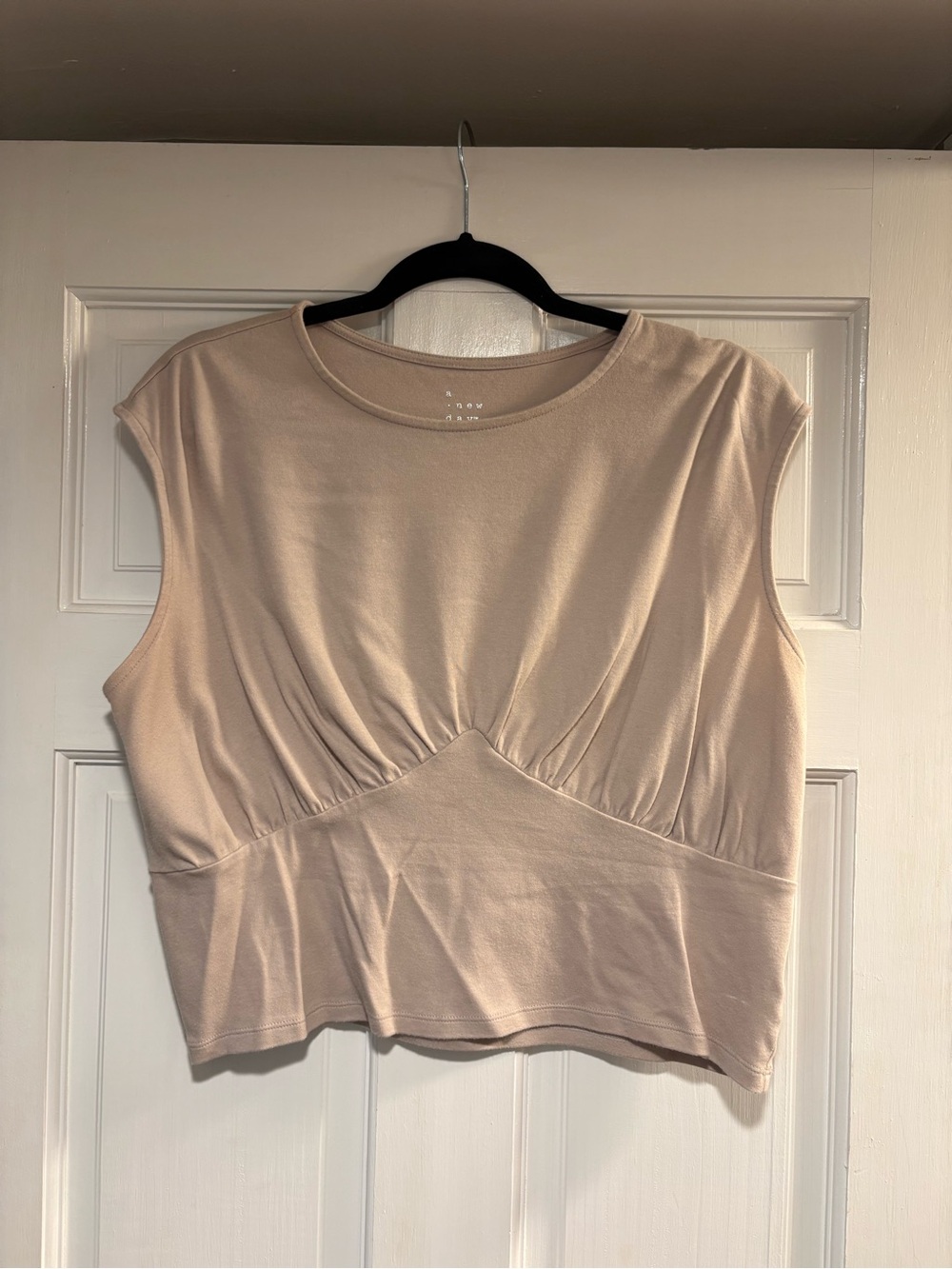 a new day Cream Ruched Cap Sleeve Crop Top